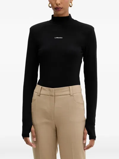 La Mania Logo-print High-neck Top In Black