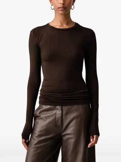 La Mania Long-sleeve Crew-neck T-shirt In Brown