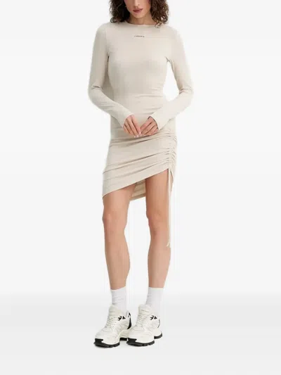 La Mania Ribbed Drawstring Mini Dress In Neutral