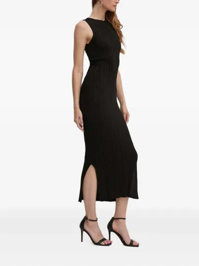 La Mania Ribbed Side-slit Midi Dress In Black
