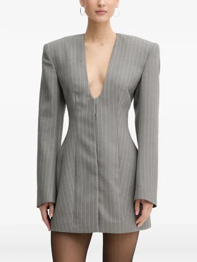 La Mania Selvie Pinstripe V-neck Dress In Gray