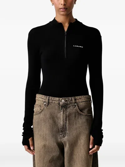 La Mania Sheryl Ribbed-knit Top In Black