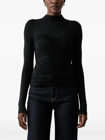 La Mania Solla Ruched High-neck Top In Black