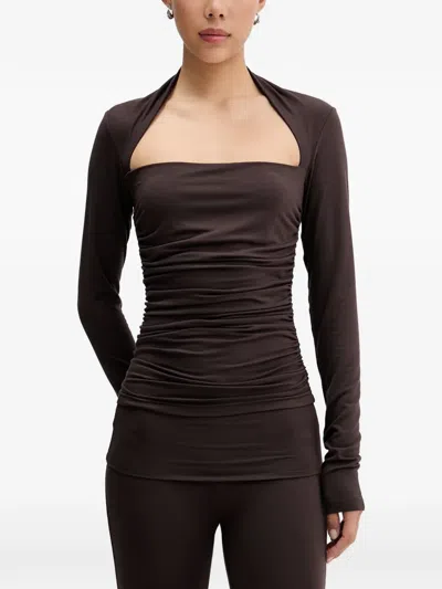 La Mania Sorrel Ruched Cut-out Top In Brown