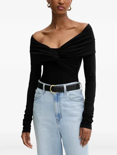 La Mania Twisted Draped Top In Black