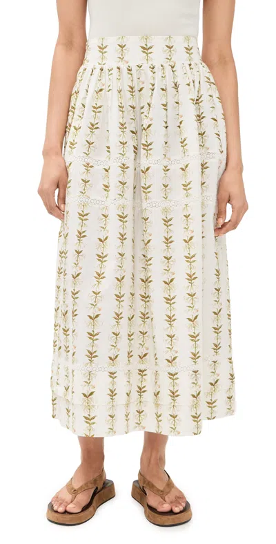 La Maregold Amelia Skirt Lily Of The Valley Print Green In White