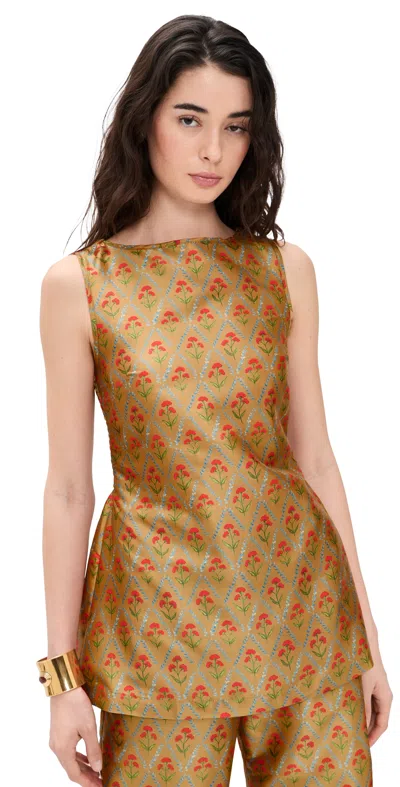 La Maregold Celine Top Lattice Floral Khaki In Neutral