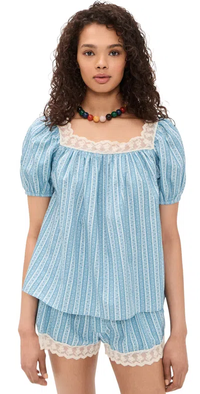 La Maregold Eleanor Blouse Blue Floral Stripe