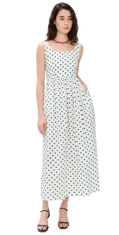 La Maregold Emiliana Dress Ivory Green Polka Dot In White