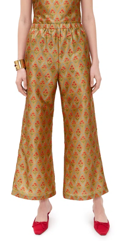 La Maregold Nicole Pants Lattice Floral Khaki In Brown