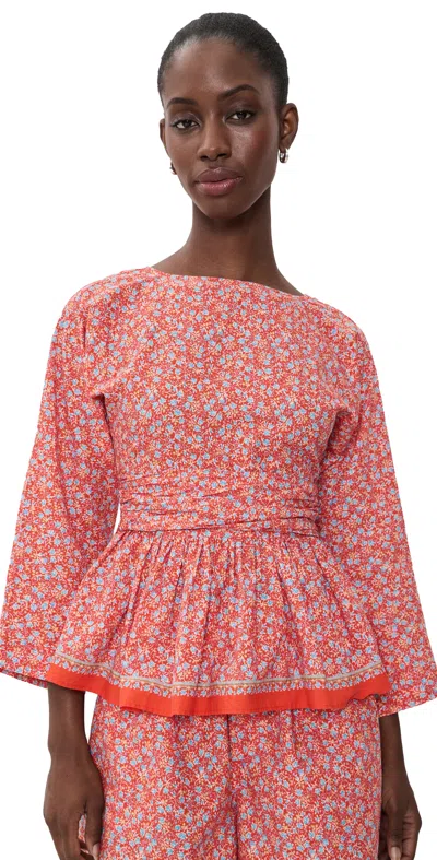 La Maregold The Madeline Top Red Linen Bloom