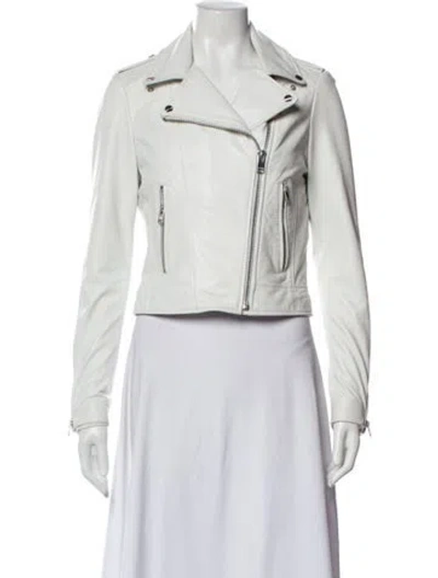 Pre-owned La Marque Furs Lamb Leather Biker Jacket In White