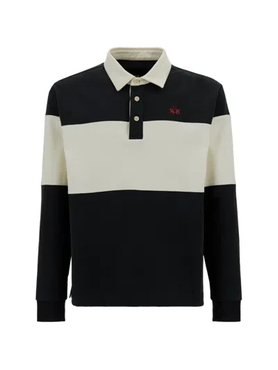 La Martina Dion Long-sleeve Colour-block Polo Shirt In Blue