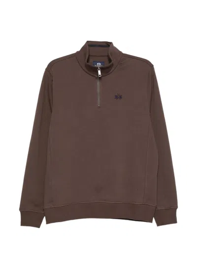 La Martina Half-zip Sweatshirt In Brown
