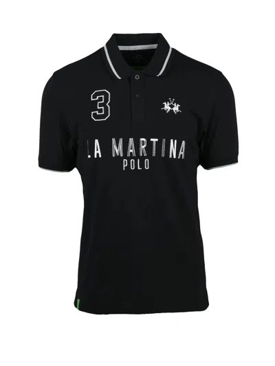 La Martina Black Cotton Elastane Polo