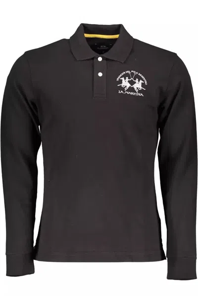 La Martina Logo-embroidered Long-sleeve Polo Shirt In Black