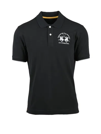 La Martina Black Tailored Cotton Polo Shirt