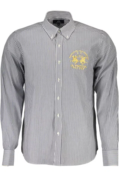 La Martina Blue Cotton Men Shirt In Gray