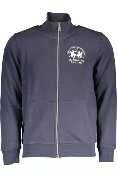 La Martina Logo-embroidered Zip-up Cotton Sweatshirt In Blue