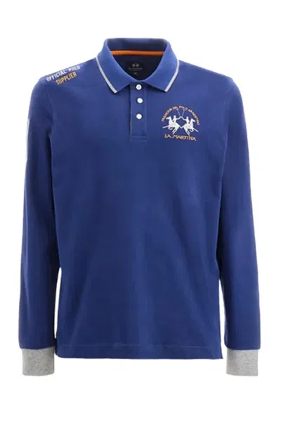La Martina Blue Cotton Piqué Polo Shirt In Multi