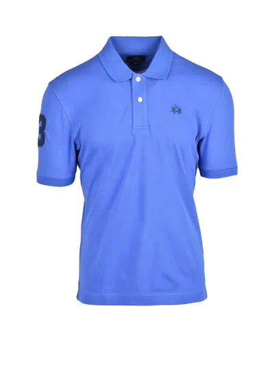 La Martina Blue Cotton-blend Stretch Polo Shirt