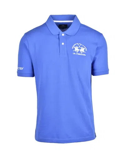 La Martina Blue Embroidered Cotton Polo Shirt