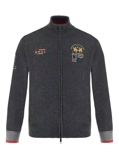 La Martina Bradford Zip-up Logo-embroidered Cardigan In Gray
