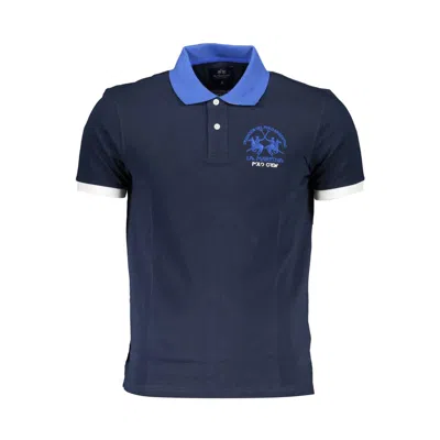 La Martina Logo-embroidered Cotton-pique Polo Shirt In Blue