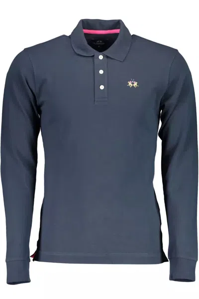La Martina Elegant Long-sleeved Slim Fit Polo Shirt In Blue