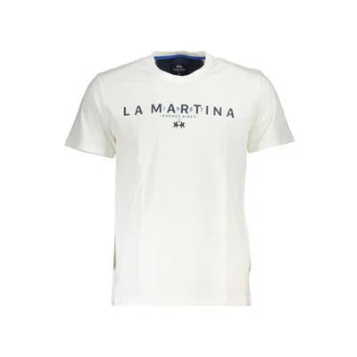 La Martina Chic White Crew Neck Tee With Logo Print