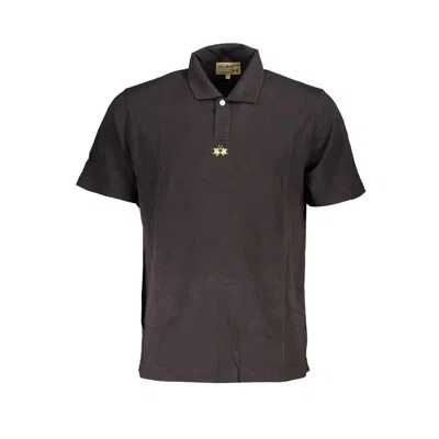 La Martina Elegant Black Cotton Polo Shirt Regular Fit In Brown