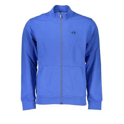 LA MARTINA ELEGANT BLUE FLEECE SWEATSHIRT WITH EMBROIDERY