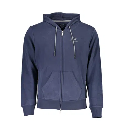 La Martina Elegant Blue Hooded Sweatshirt With Zip Detail