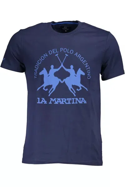 La Martina Elegant Cotton Tee With Chic Men's Print In Blue