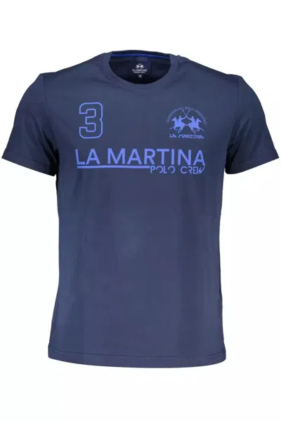 La Martina Elegant Cotton Tee With Signature Men's Print In Blue