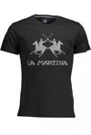 La Martina Elegant Crew Neck Tee With Iconic Print In Black