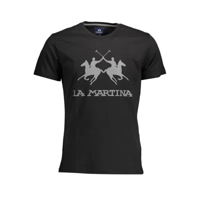 La Martina Elegant Crew Neck Tee With Iconic Print In Black