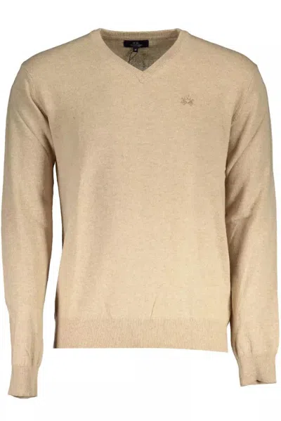 La Martina Elegant V-neck Wool Blend Sweater In Beige