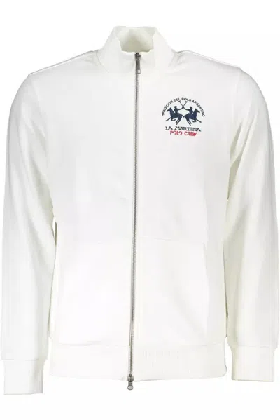 La Martina Elegant White Zippered Cotton-blend Sweatshirt