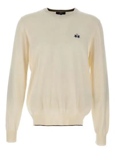 La Martina Embroidered Elbow Patch Sweater In Neutral