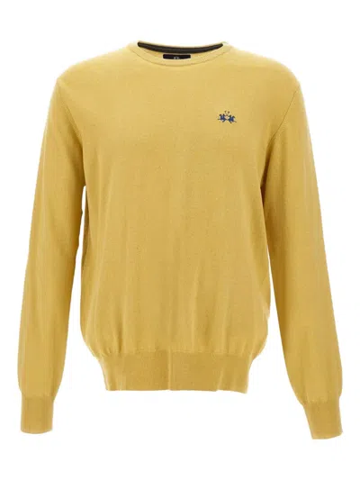 La Martina Embroidered-logo Ribbed Sweater In Yellow
