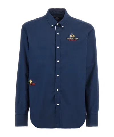 La Martina Lapel Long-sleeved Shirt In Blue