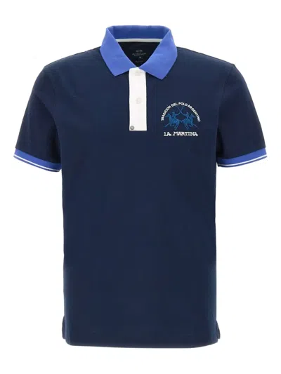 La Martina Logo-embroidered Polo Shirt In Blue