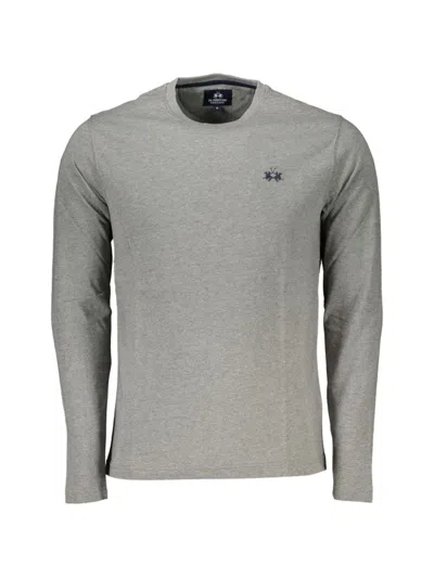 La Martina Long-sleeve Logo-embroidered T-shirt In Gray