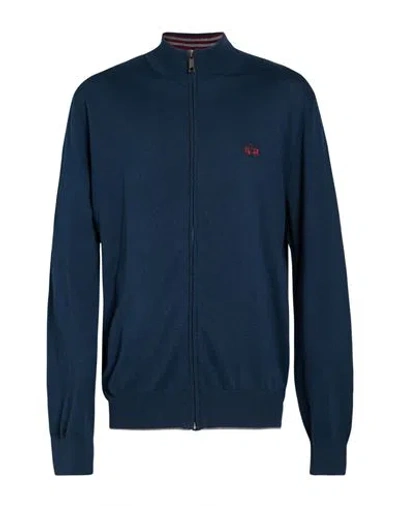 La Martina Man Cardigan Navy Size 4xl Cotton, Wool In Blue