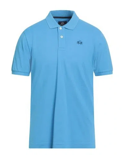 La Martina Man Polo Shirt Azure Size 3xl Cotton In Blue