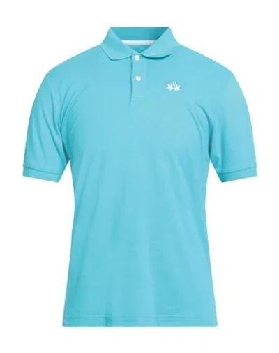 La Martina Man Polo Shirt Turquoise Size Xxl Cotton In Blue