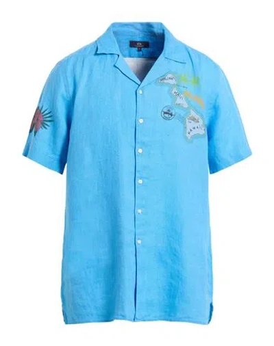 La Martina Man Shirt Azure Size L Linen In Blue