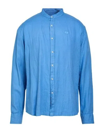 La Martina Man Shirt Azure Size Xl Linen In Blue