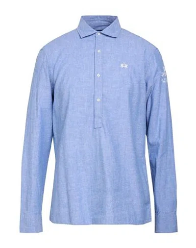La Martina Man Shirt Blue Size M Cotton, Linen